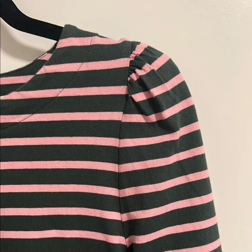 J. Crew Striped Pink and olive green J.Crew Women's Top - Small - Picture 4 of 7